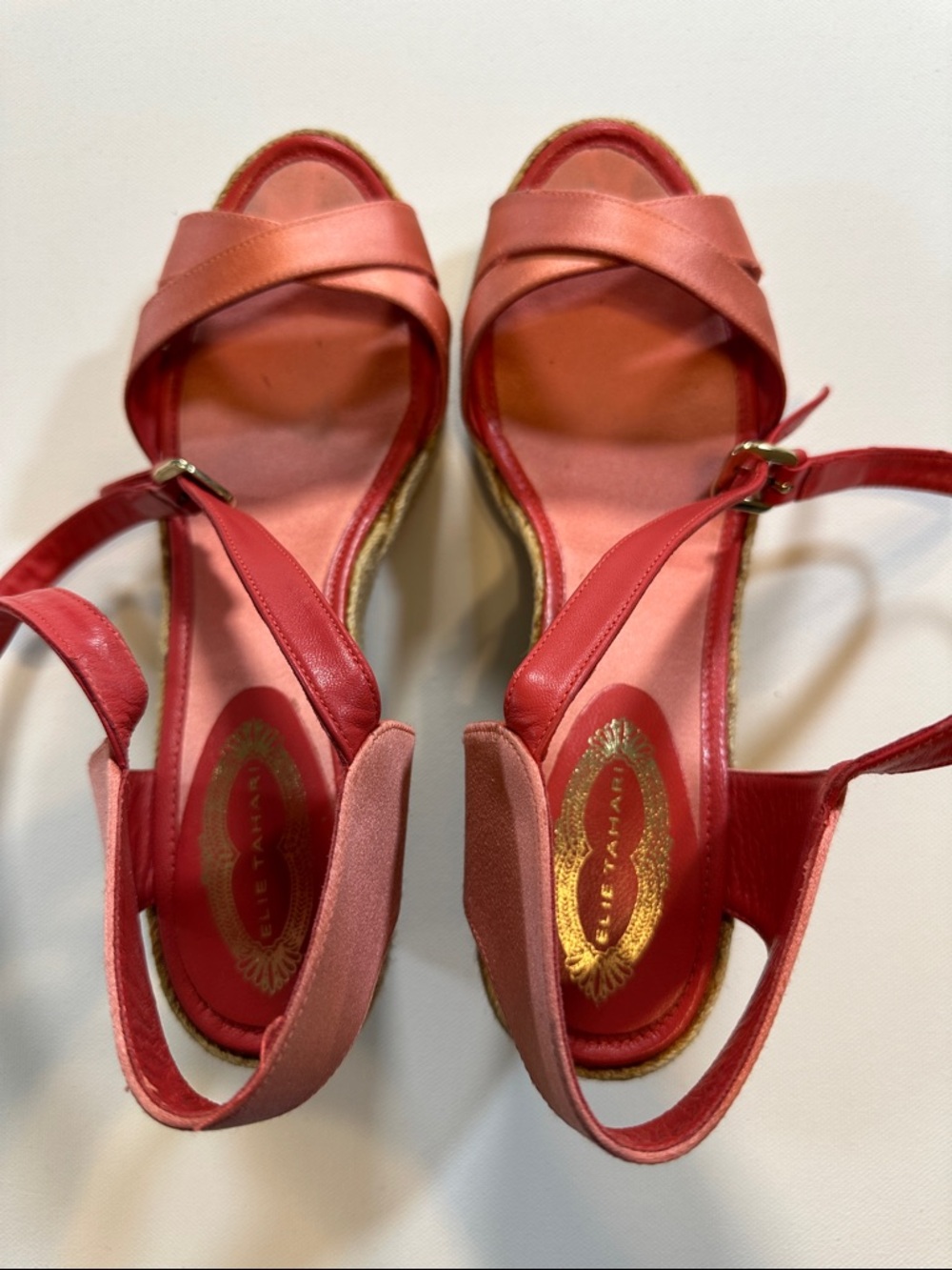 Elie Tahari Coral Satin Espadrille Wedge Sandals Women's Size 8.5 - Picture 3 of 6